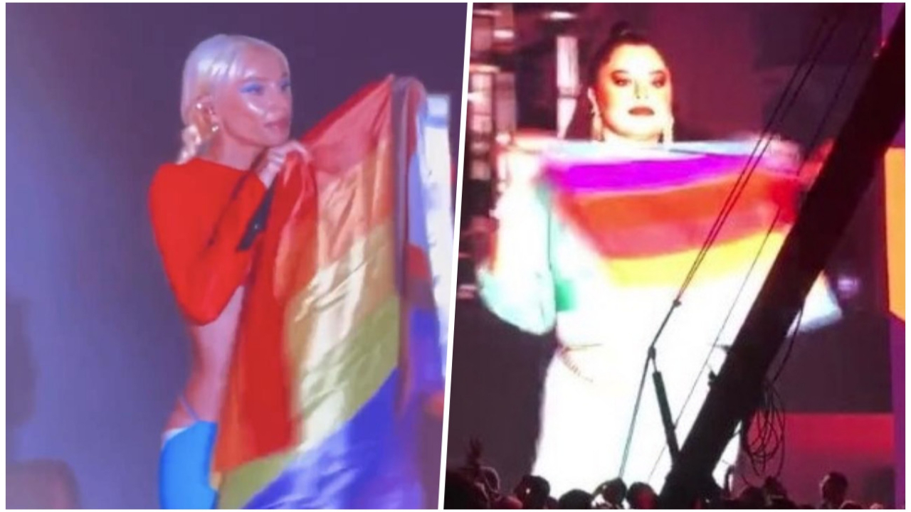 Gülşen'in ardından şimdi de Reyhan Karaca sahnede LGBT bayrağı açtı