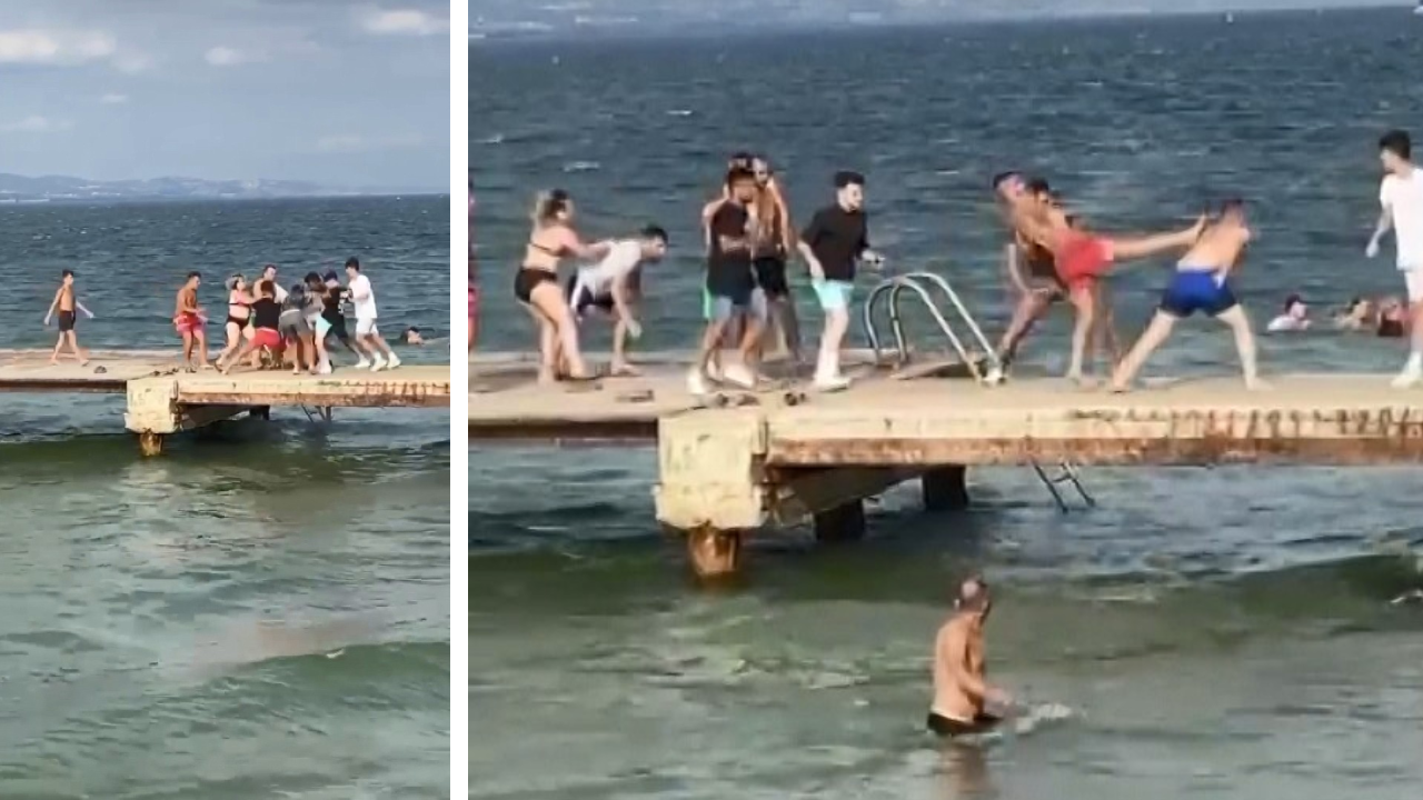 İskeleler ringe döndü! Yumruk ve tekmeler havada uçuştu