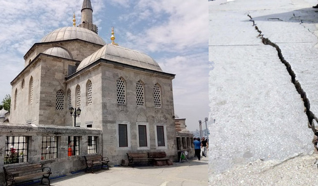 Üsküdar'da yol yarıldı,  Mimar Sinan'ın eseri 437 yıllık camide çatlaklar oluştu