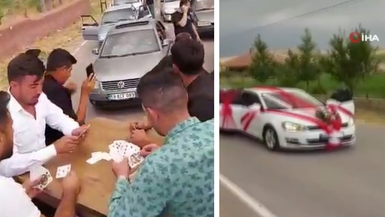 Damada ilginç sürpriz! Düğün konvoyunu çekici ile kestiler, para alana kadar beklediler