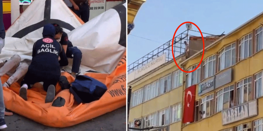 Bunalıma giren şahıs 5 katlı iş hanının çatısından atladı!
