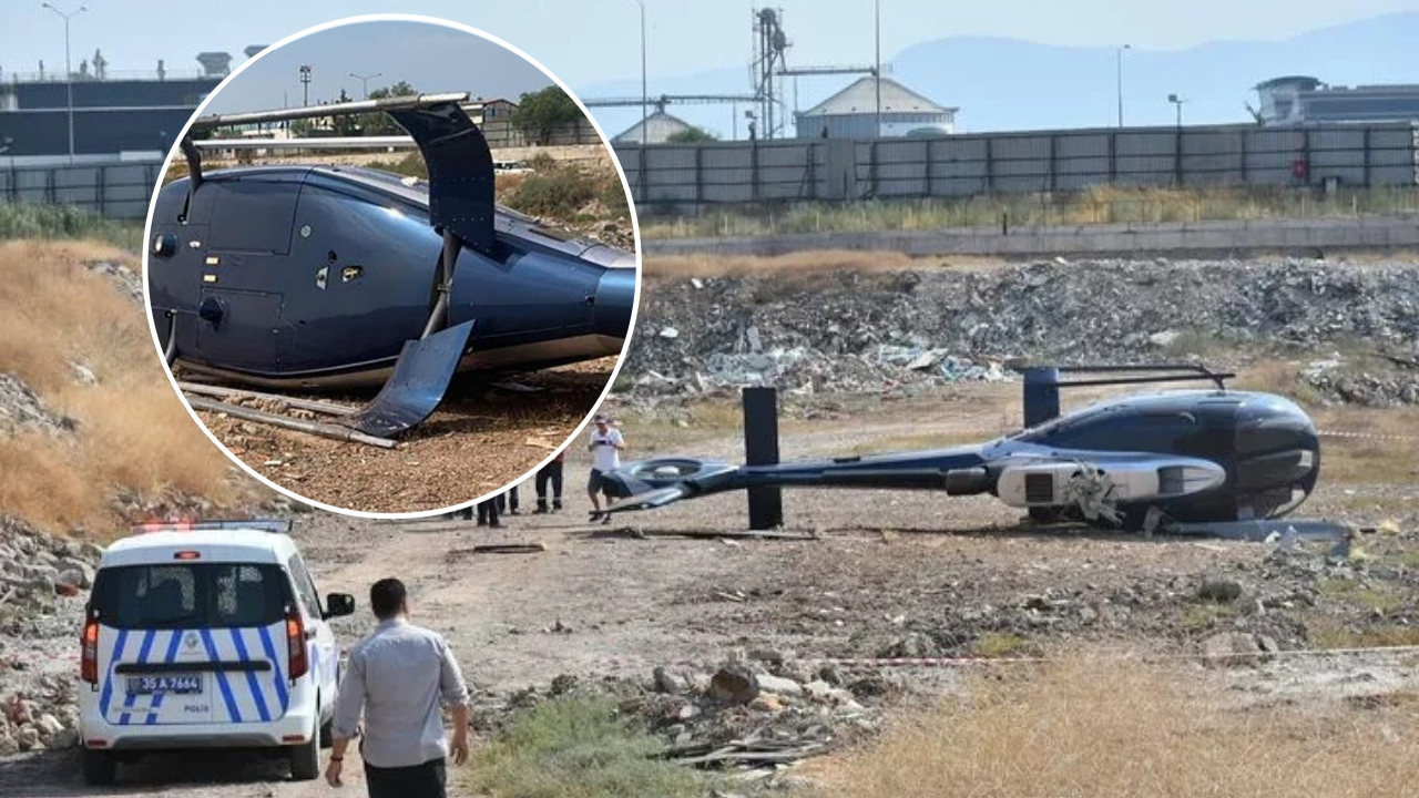 İzmir'de sivil helikopter kalkış esnasında yan yattı! Çok sayıda ekip olay yerinde... Pilot ve yardımcısı yaralandı!