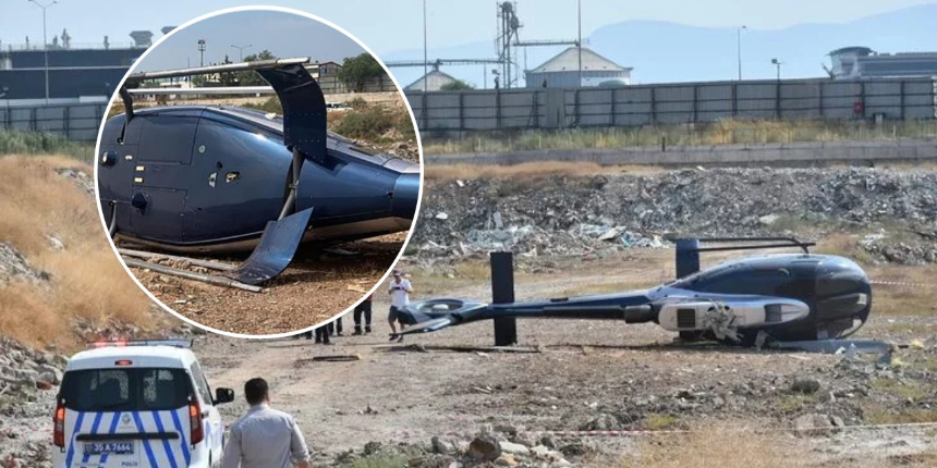 İzmir'de sivil helikopter kalkış esnasında yan yattı! Çok sayıda ekip olay yerinde... Pilot ve yardımcısı yaralandı!