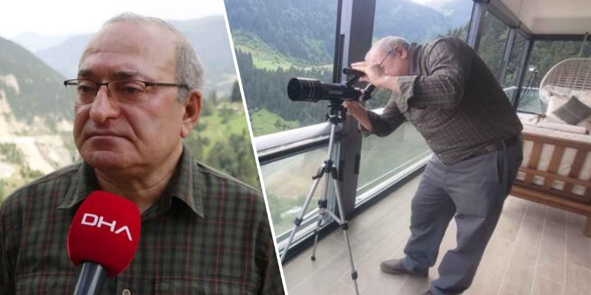 Prof. Dr. Mikdat Kadıoğlu Maçka'daki dağ evine dadanan boz ayıyı teleskop-dürbünle takibe aldı