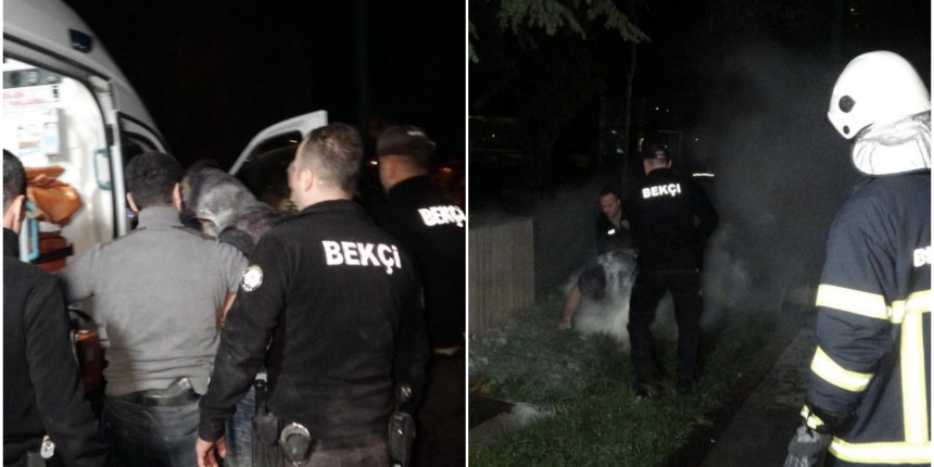 Benzin dolu bidonu alarak kendini yakmaya çalıştı: Çim fıskiyeleri devreye girince başarılı olamadı