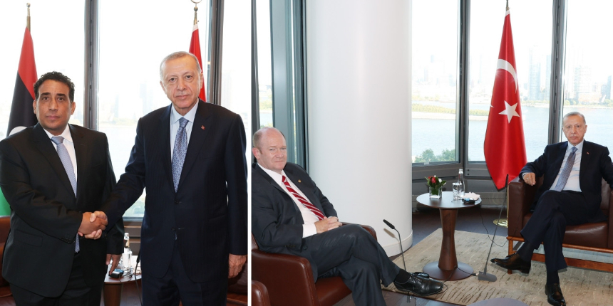 Cumhurbaşkanı Erdoğan'dan ABD'de önemli temaslar! ABD Senatörü Coons ve Libya Başkanlık Konseyi Başkanı Menfi ile görüştü