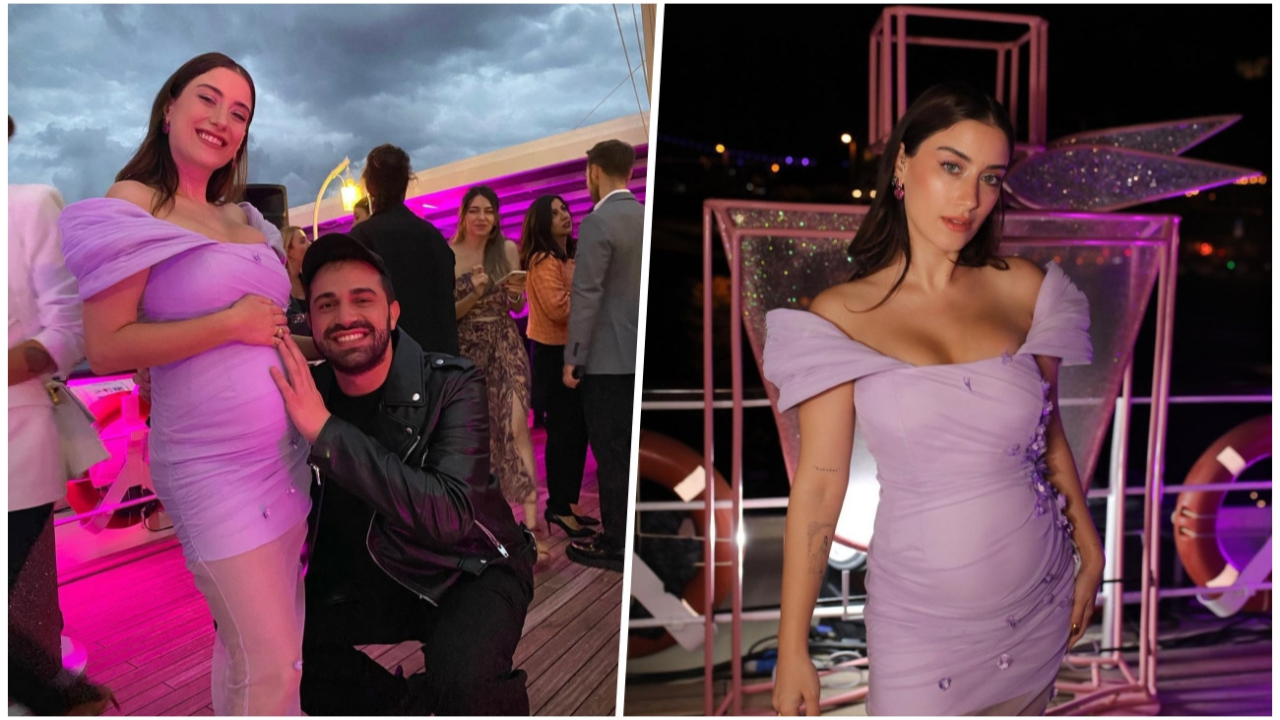 Bebek göründü... 4,5 aylık hamile olan Hazal Kaya'dan karnı burnunda pozlar
