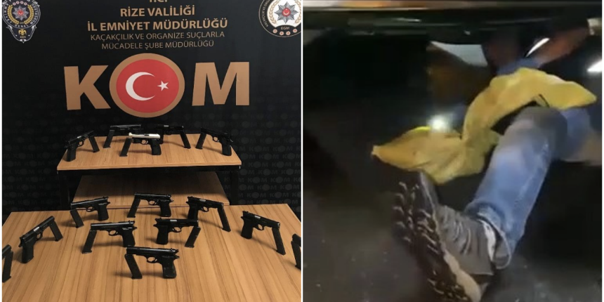 Rize'de durdurulan bir araçtan 15 adet ruhsatsız silah yakalandı