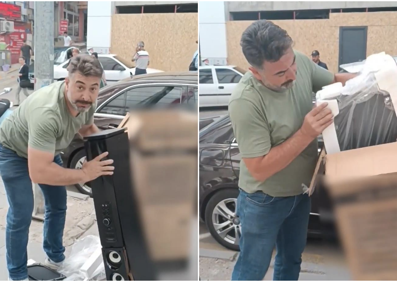 Firma yetkililerine kızdı, ses sistemini mağazanın önünde parçaladı