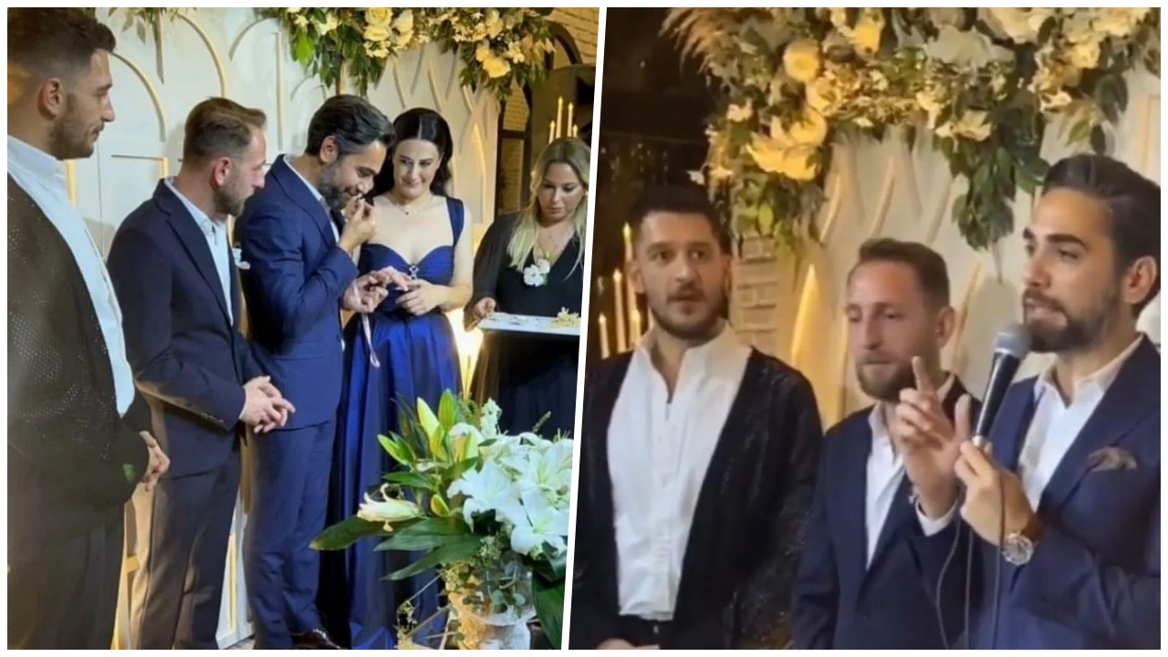 İzleyenler kahkahayı bastı! Uraz Kaygılaroğlu ile Kadir Doğulu'nun nişanda çekilen videosu sosyal medyada viral oldu