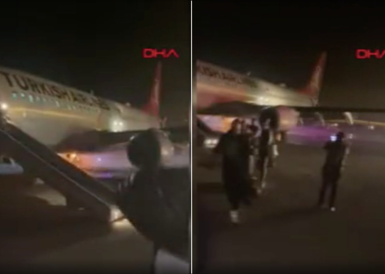 İstanbul-Hatay seferini yapan THY uçağının iniş sırasında lastiği patladı! Panik anları kamerada!