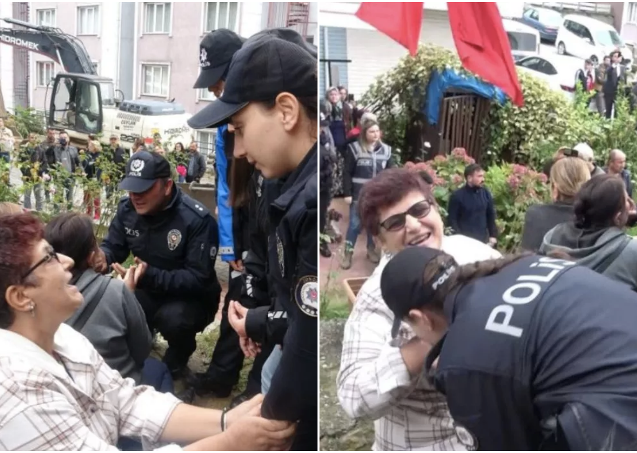 Polisten örnek davranış: Yıkıma engel olmak istedi, polis memuru el öperek ikna etti