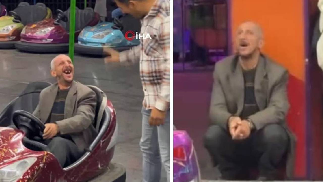 Çarpışan arabaları seyreden zihinsel engelli adamın mutluluğu yürekleri ısıttı