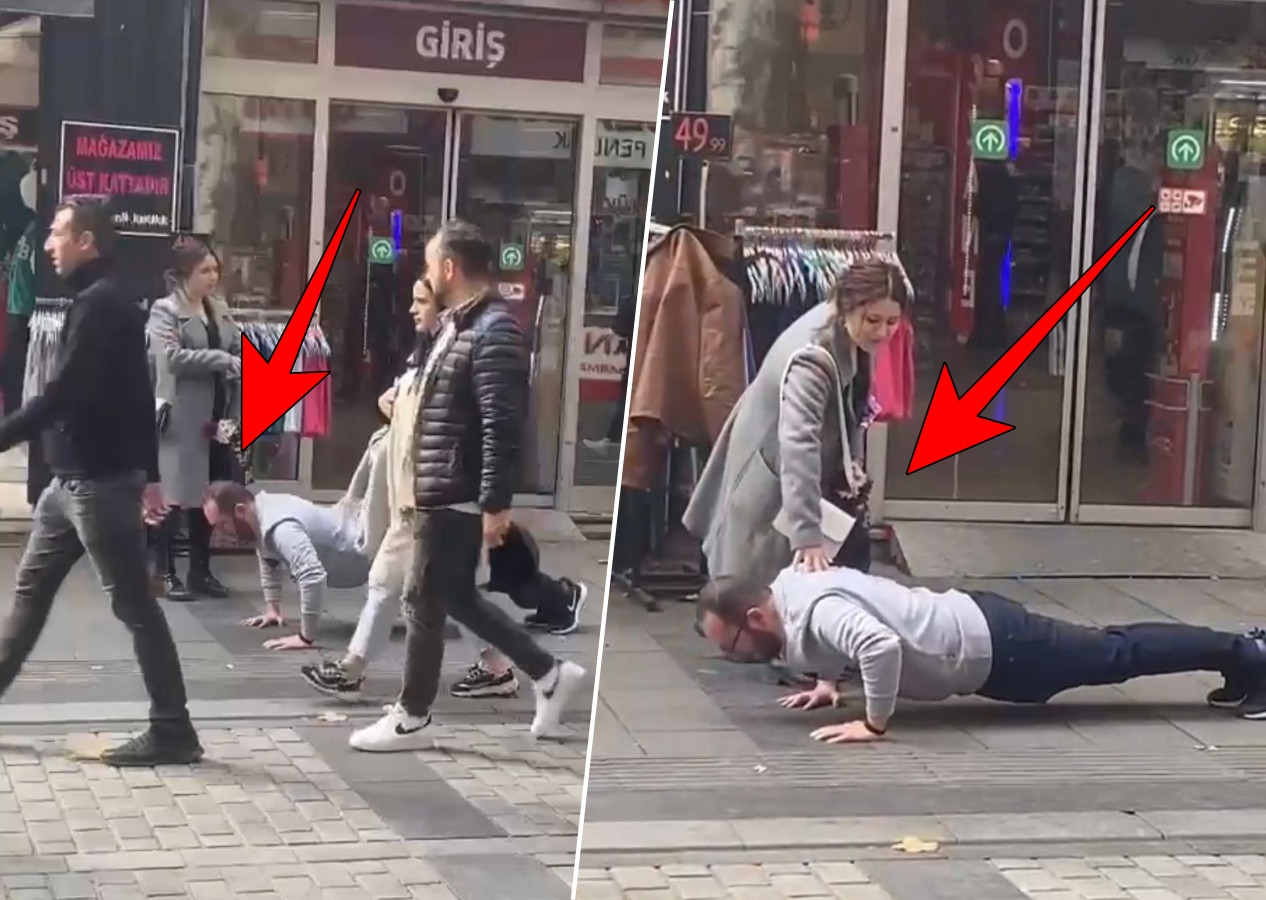 Görenler şaştı kaldı! Kadın, yanındaki adama şınav çektirdi! Yer: Pendik!