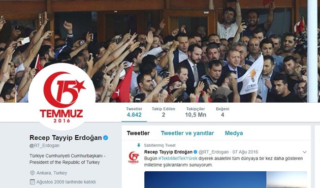 Erdoğan'dan 15 Temmuz logolu profil fotoğrafı...