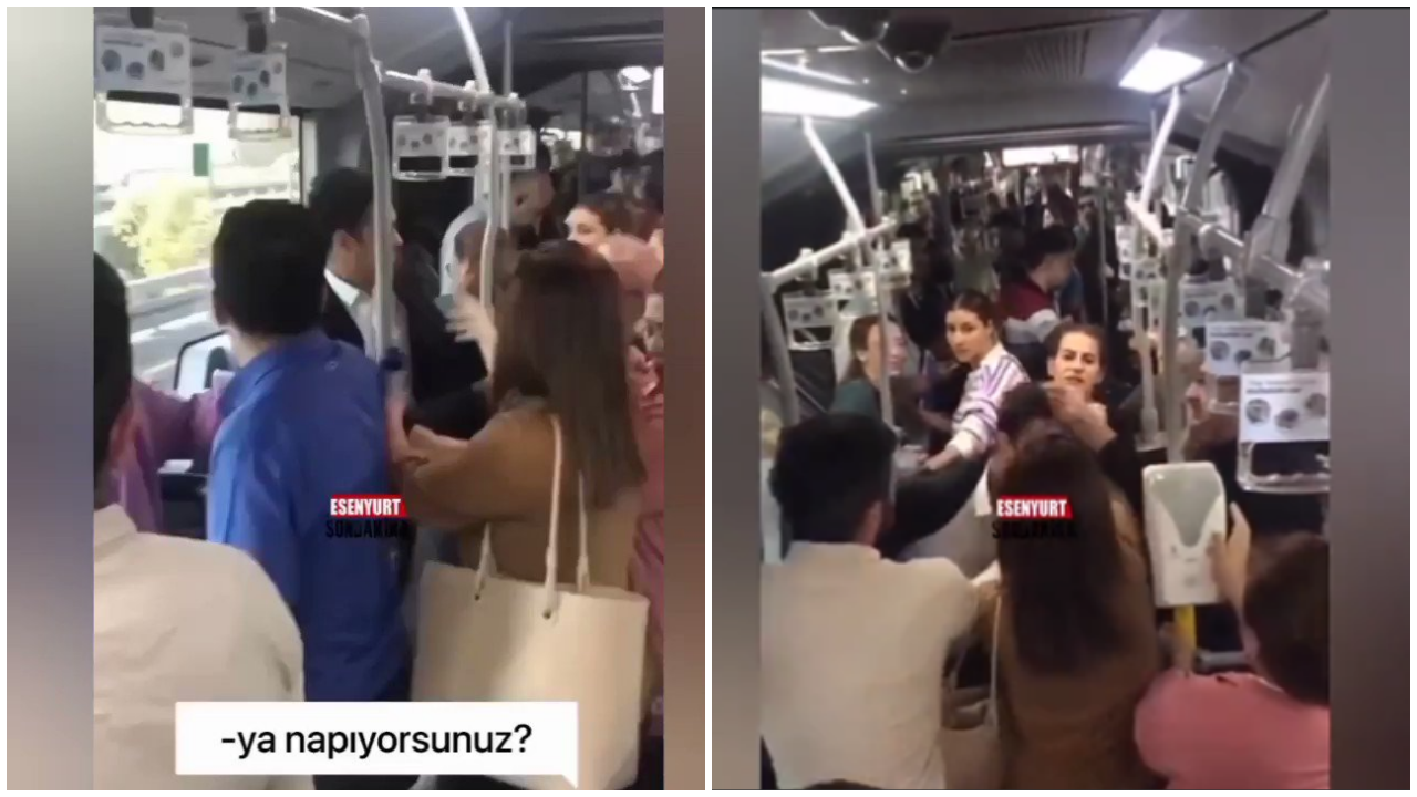 Metrobüste şok kavga: Metrobüste erkeklerin kavgasına kadınlar müdahale etti!
