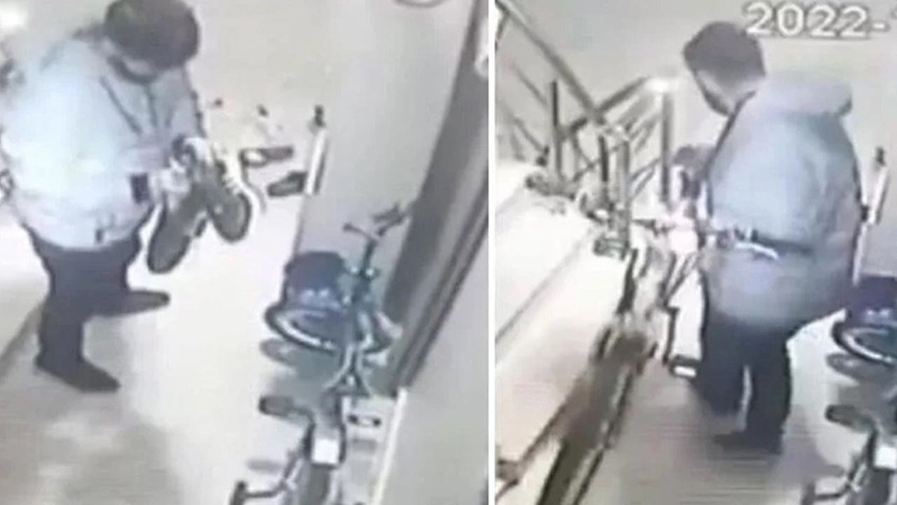 Hırsız ne yapacağını şaşırdı! Önce ayakkabıyı kokladı, sonra bisikleti çaldı