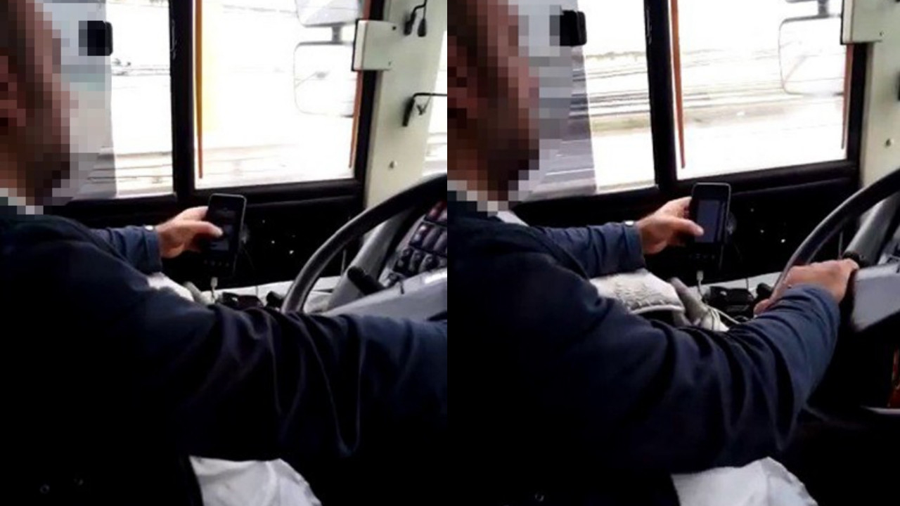 İETT şoföründen akılalmaz hareket! Seyir halindeyken telefonuyla oynadı...