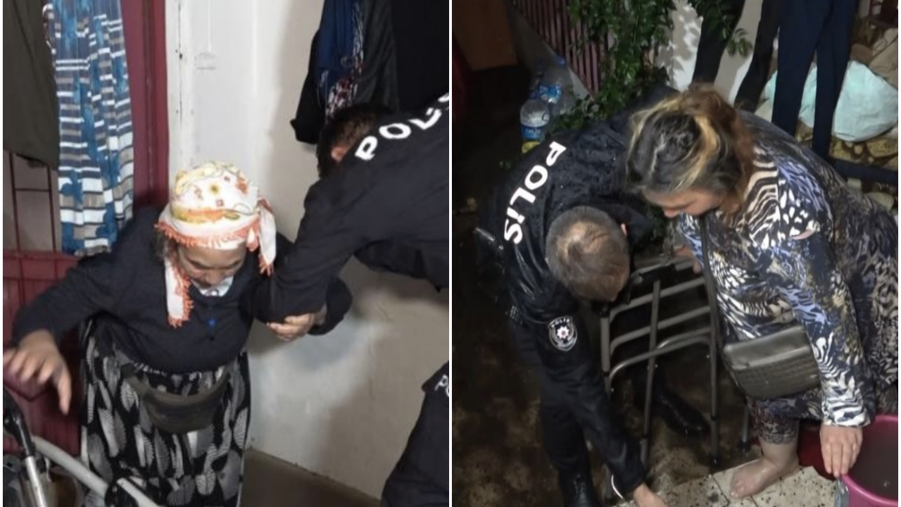 Şiddetli yağmur sonrası evlerini su bastı! Engelli kadın ve yaşlı anneyi polisler kurtardı