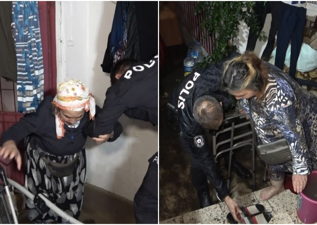 Şiddetli yağmur sonrası evlerini su bastı! Engelli kadın ve yaşlı anneyi polisler kurtardı