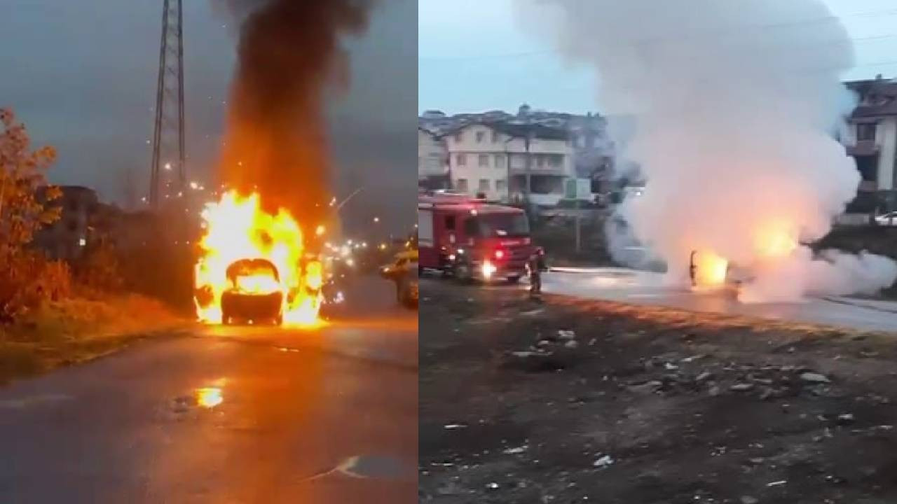 Alev topuna dönen araçtan geriye bu görüntü kaldı