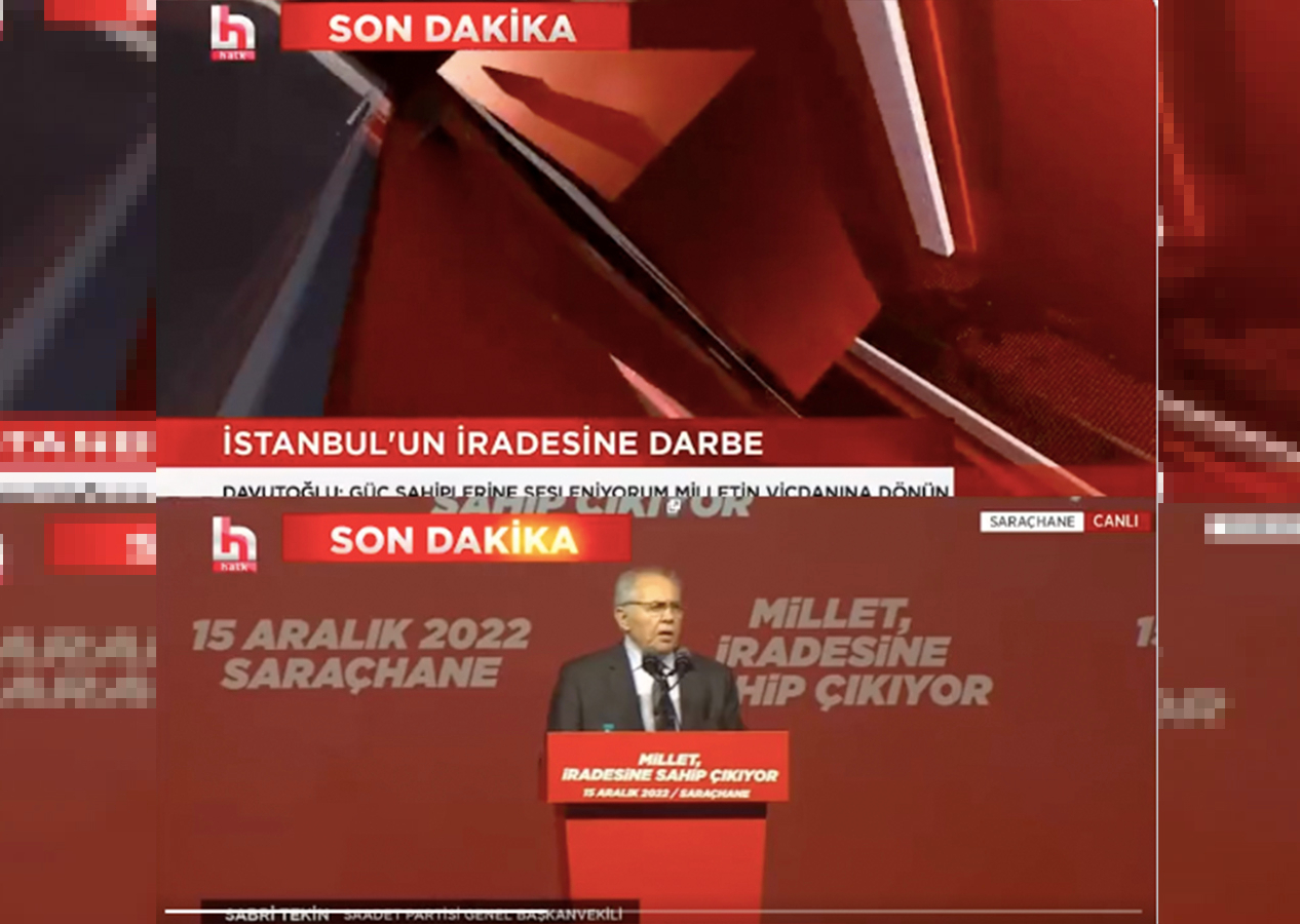 CHP'nin fonladığı Halk TV'de Ahmet Davutoğlu ve  Saadet Partisi'ne sansür