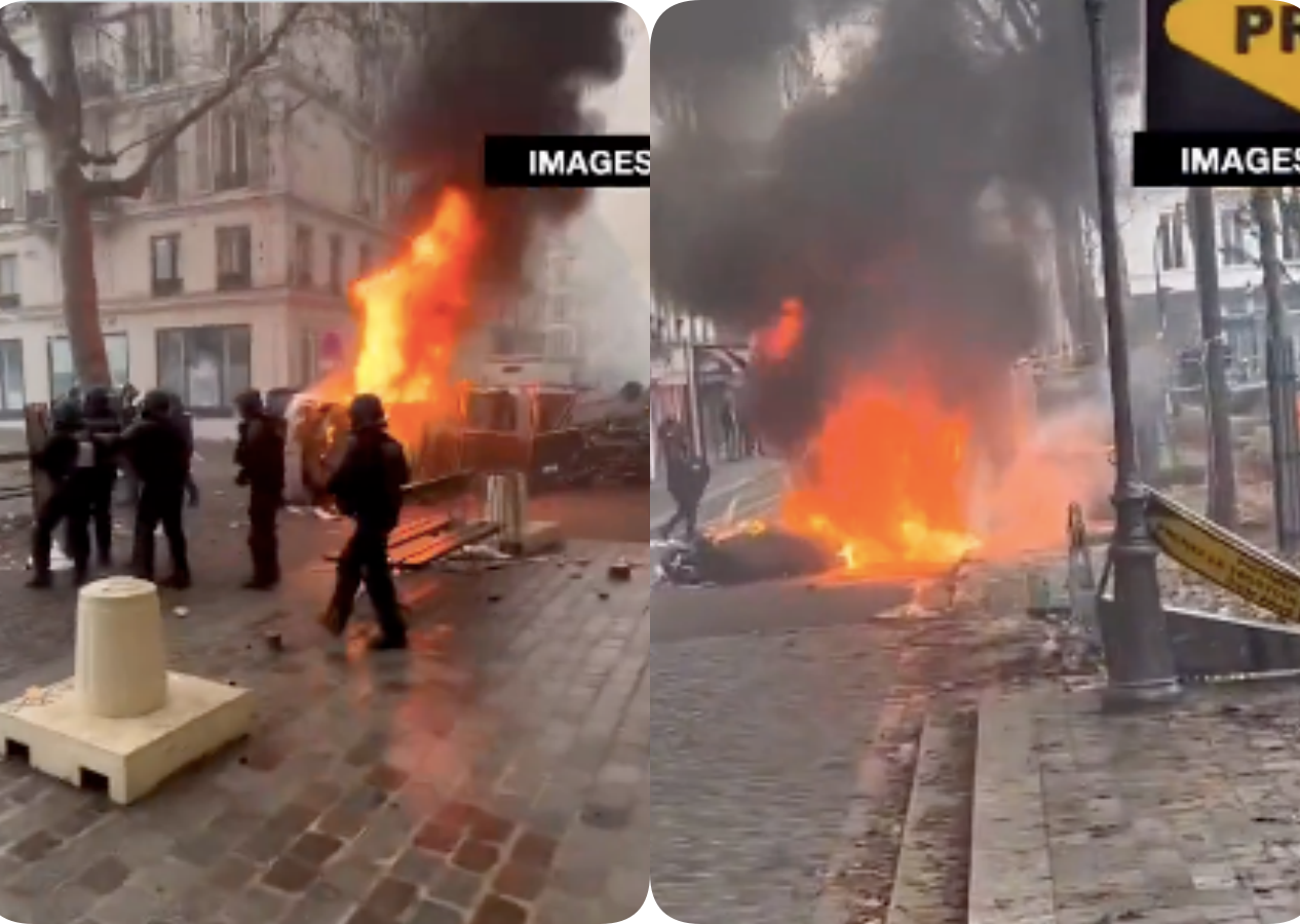 PKK destekçileri Paris'te yollardaki arabaları kundakladı!