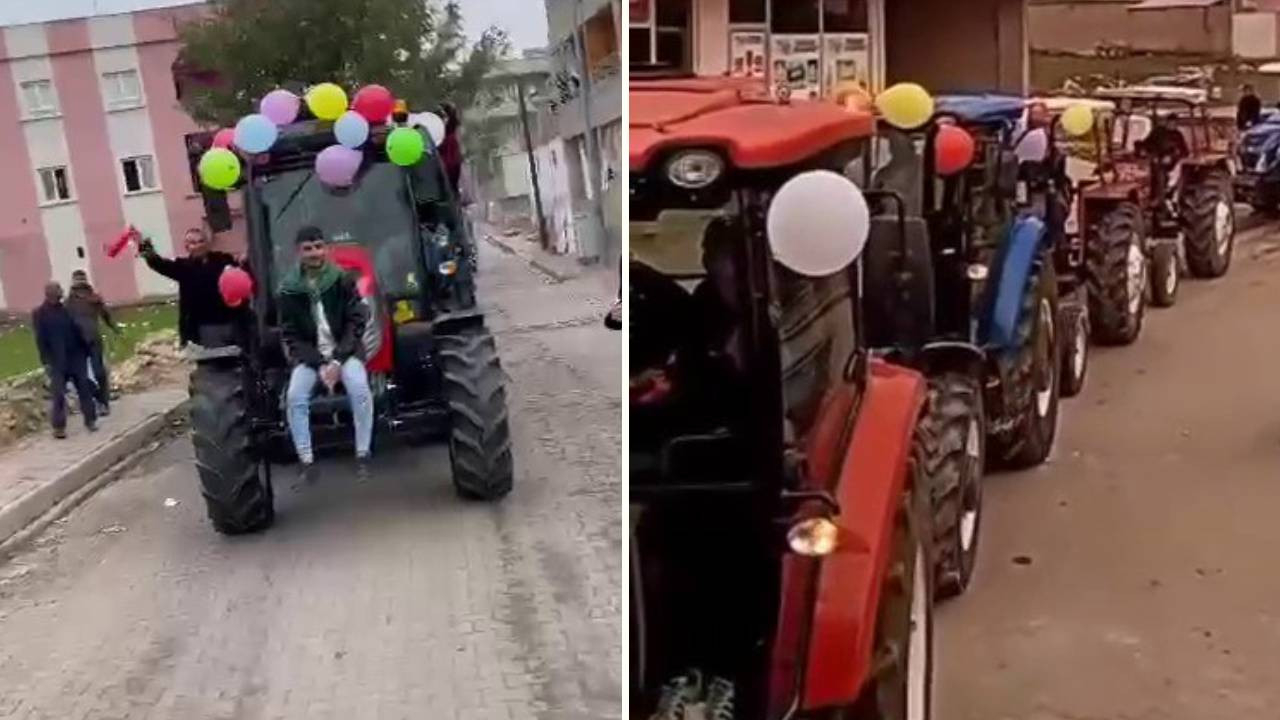 Traktörle düğün konvoyu düzenlediler!