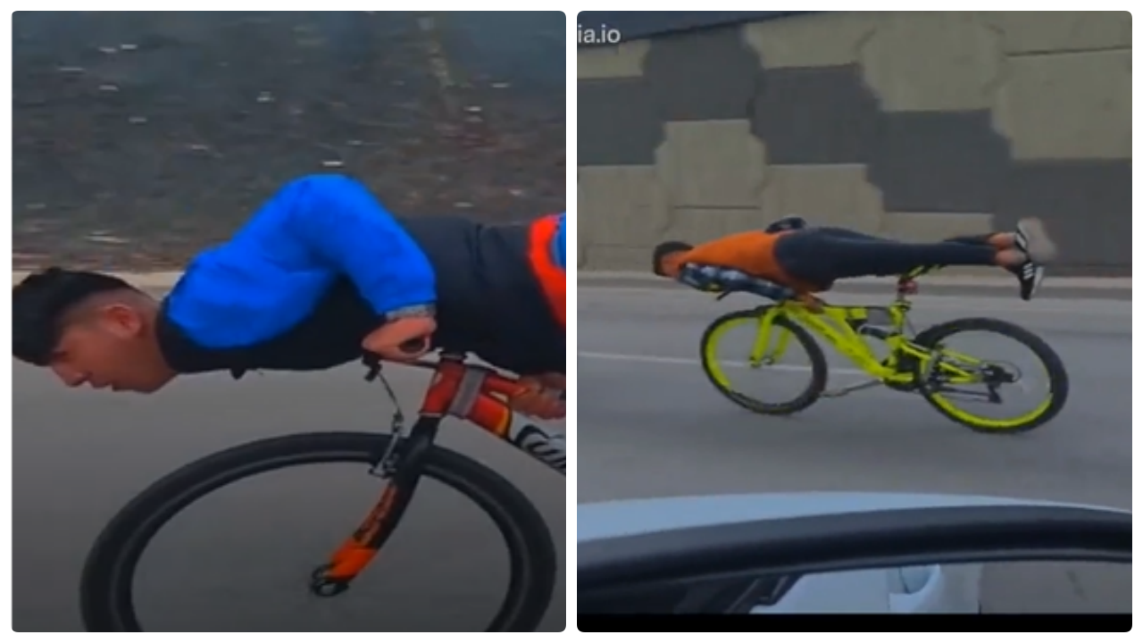 Bisikletle şov yaptılar, trafiği tehlikeye attılar!
