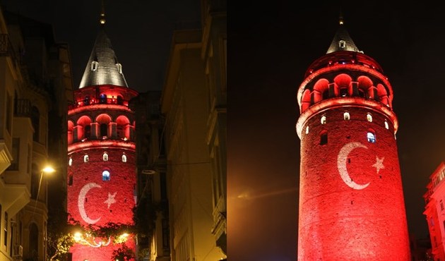 Galata Kulesi, kırmızı beyaza büründü...