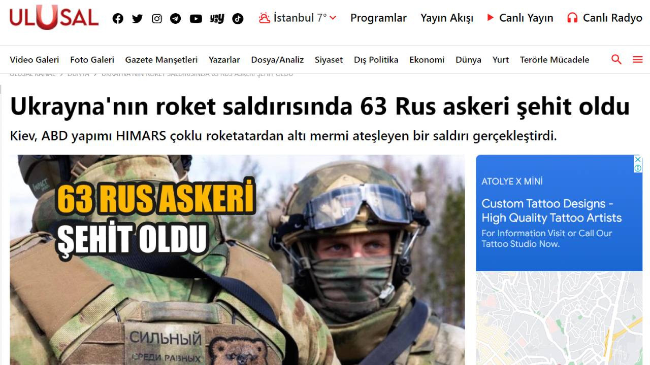 Ulusal Kanal’dan tartışılacak manşet: 63 Rus askeri “şehit” oldu