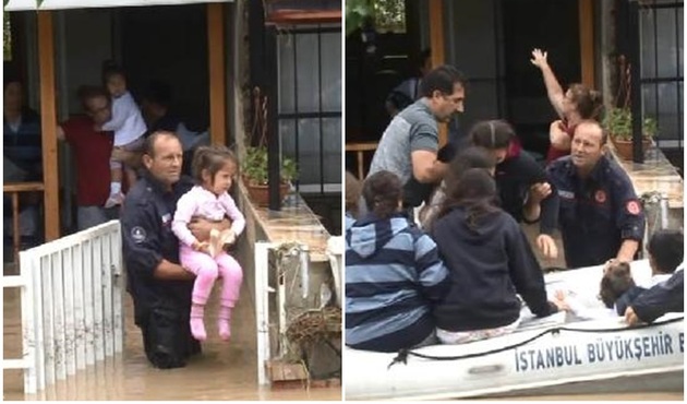 Silivri'de evinde mahsur kalan vatandaşlar botlarla kurtarıldı! / VİDEO
