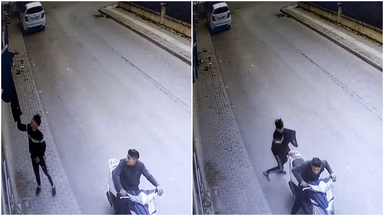 Bursa'da motosikletli hırsızlar ipe asılı olan çamaşırı çalıp kaçtı! İşte o anlar