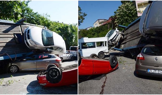 İstanbul'da otomobil yüklü TIR'ın freni patladı