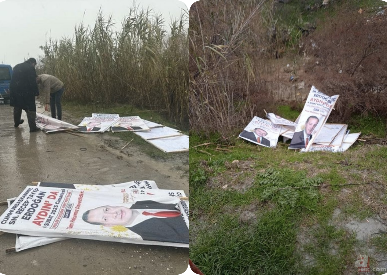 Aydın mitingi öncesi Cumhurbaşkanı Erdoğan afişlerine çirkin saldırı