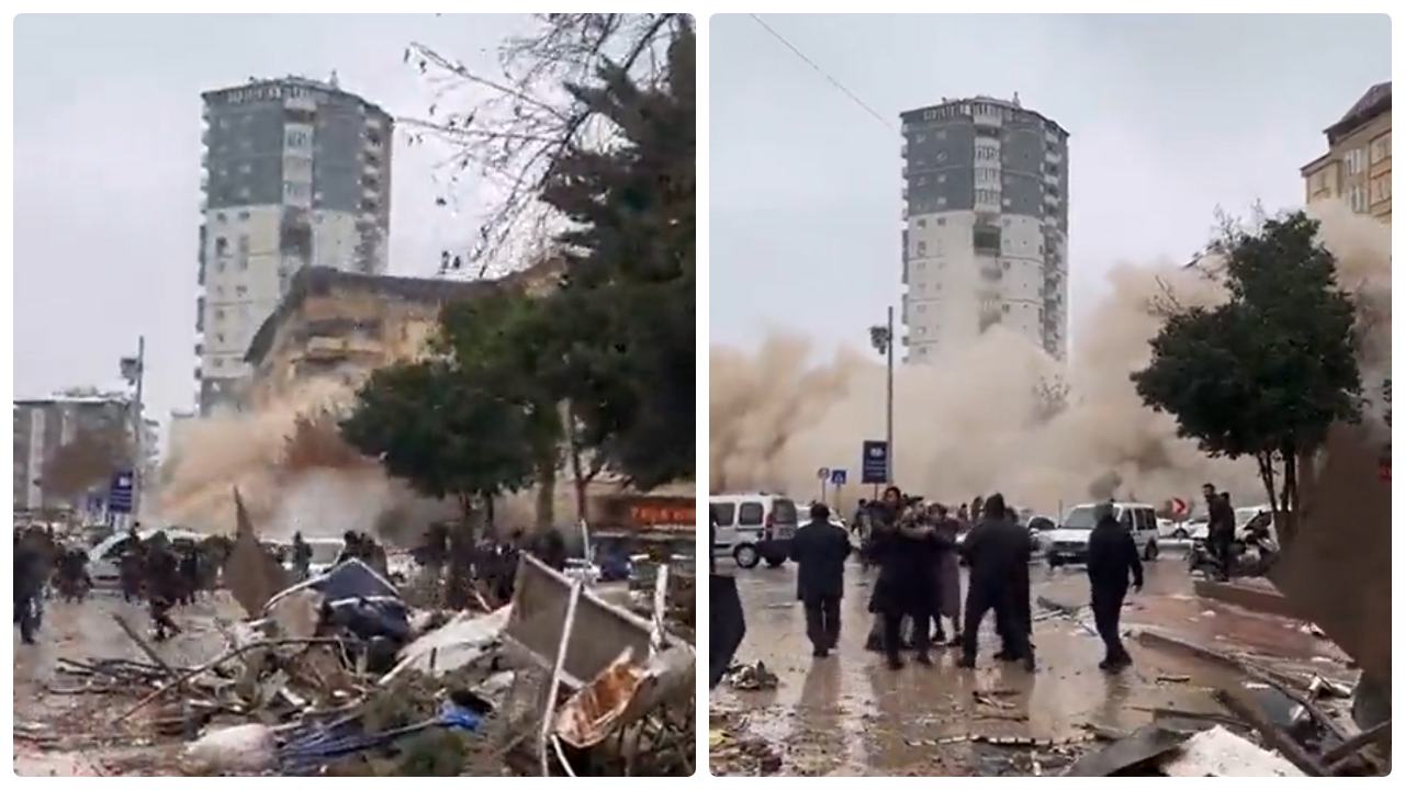 Gaziantep'te deprem sonrası bir binanın yıkılma anı!