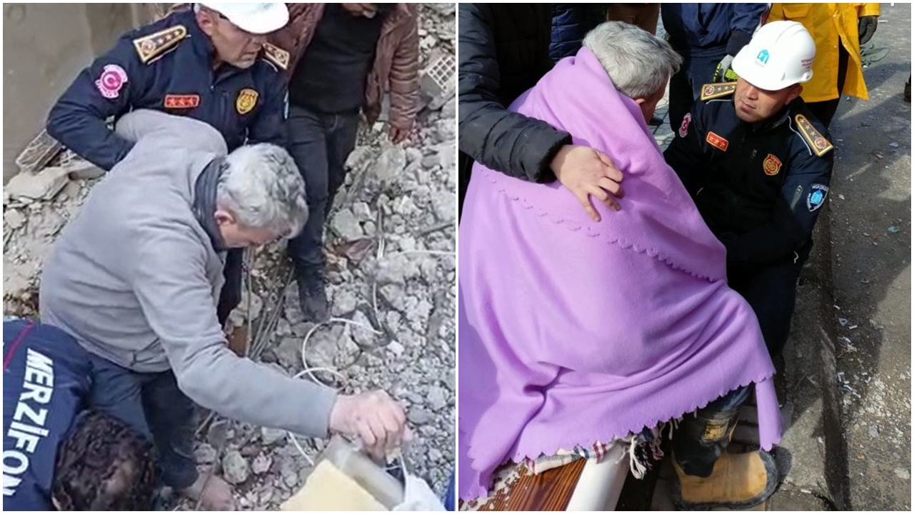 Enkazdan çıkan yaşlı amcaya botlarını giydiren Merzifonlu itfaiyeci Türkiye'yi ağlattı....