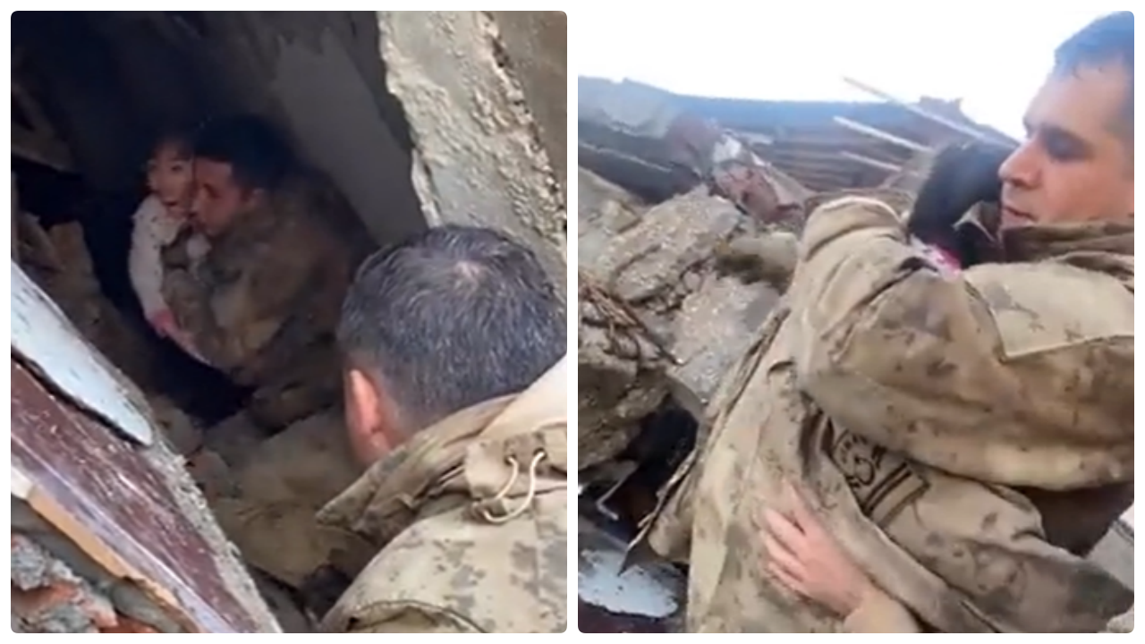 Mehmetçik'ten duygulandıran davranış! Enkazdan kurtardığı çocuğa ceketini verdi