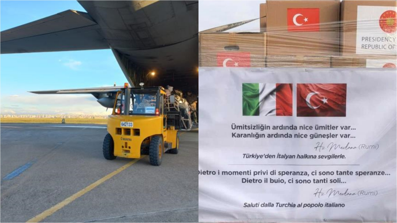 İtalya, gönderdiği yardım malzemelerine Mevlana'nın sözünü yazdı