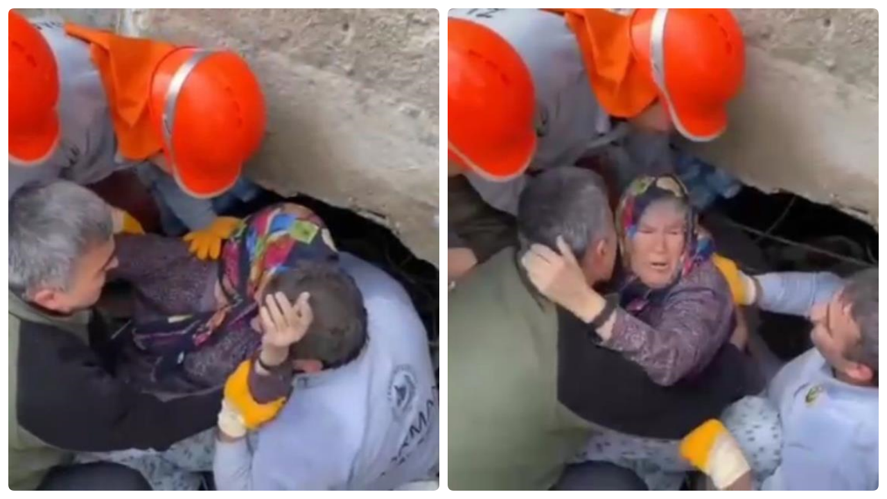 Enkazdan kurtarılan teyze 'yavrularım, çocuklarım' diyerek sevinç içinde ekibe sarıldı