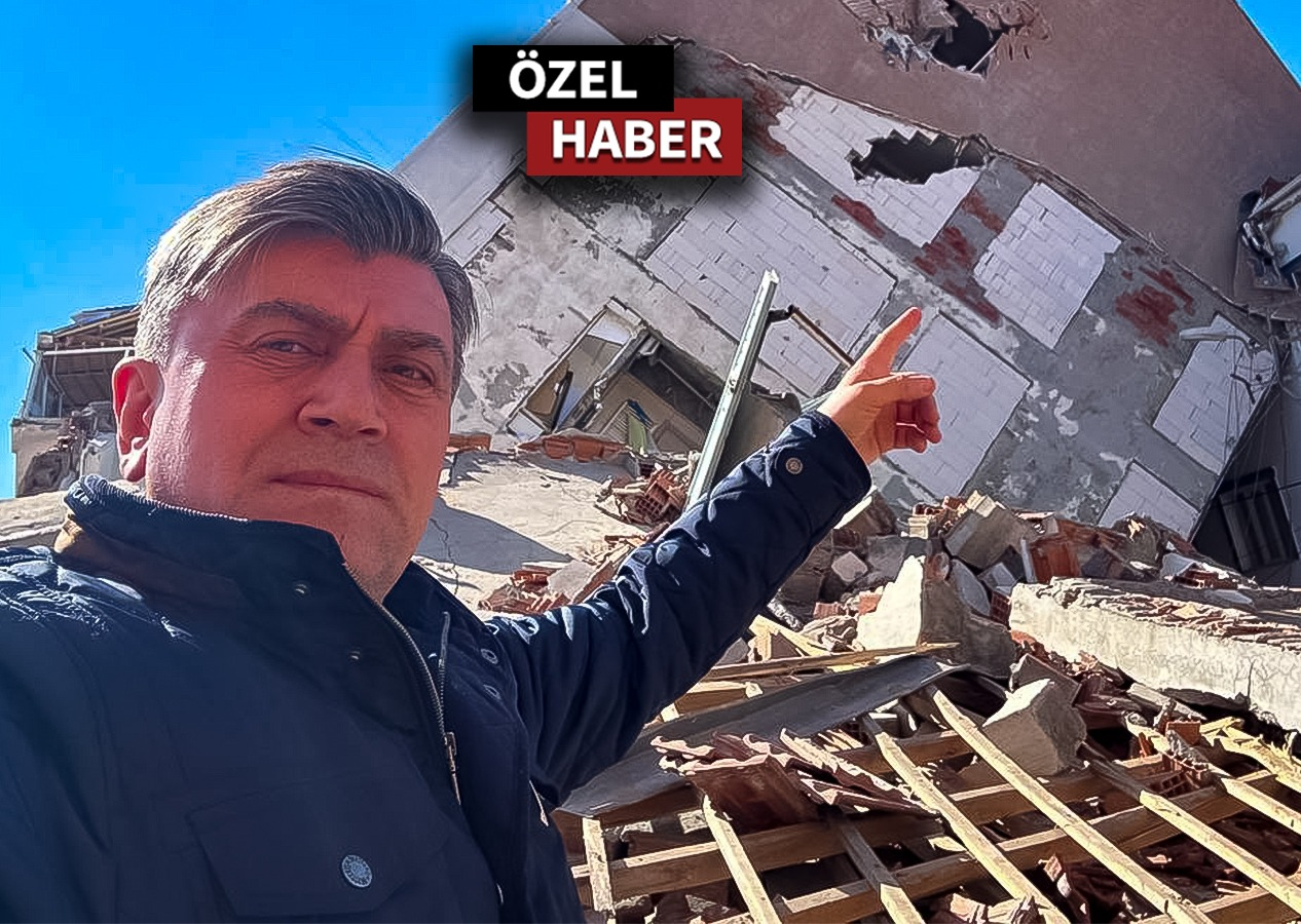 Depremde zeminden ayrılarak yan yatan ilginç bina!