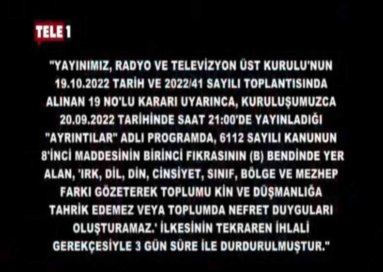TELE 1'e 3 gün ekran kapatma cezası!