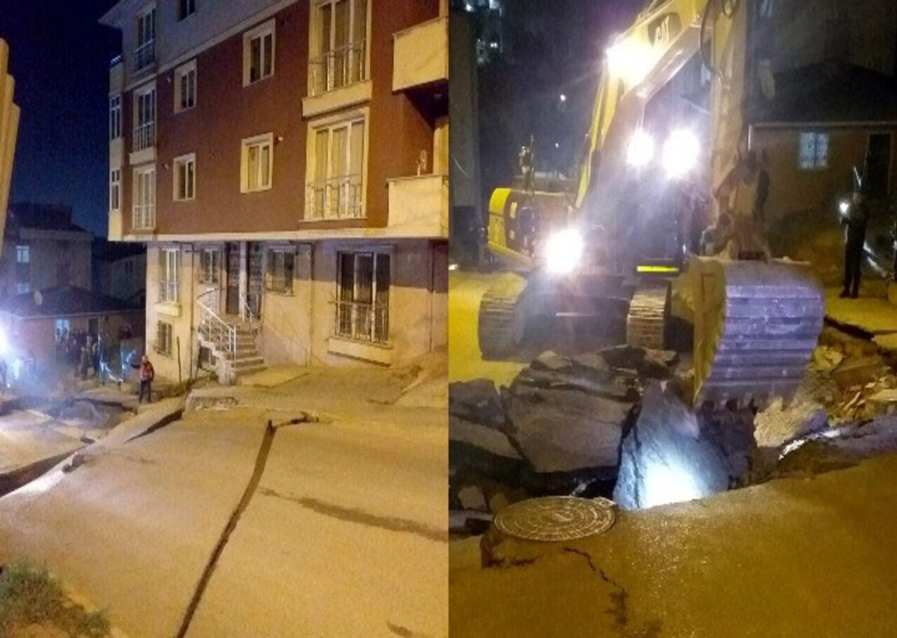 Yolda çökme meydana geldi, binalar tahliye edildi!
