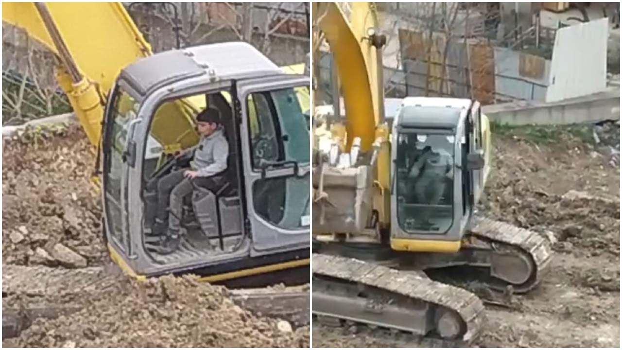 Böyle sorumsuzluk görülmedi! Kepçe kullanan çocuğa kimse engel olmadı