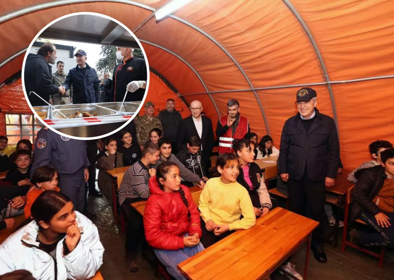 Bakan Akar Hatay'da! Mehmetçik okulunu ve Mehmet Şef'i ziyaret etti