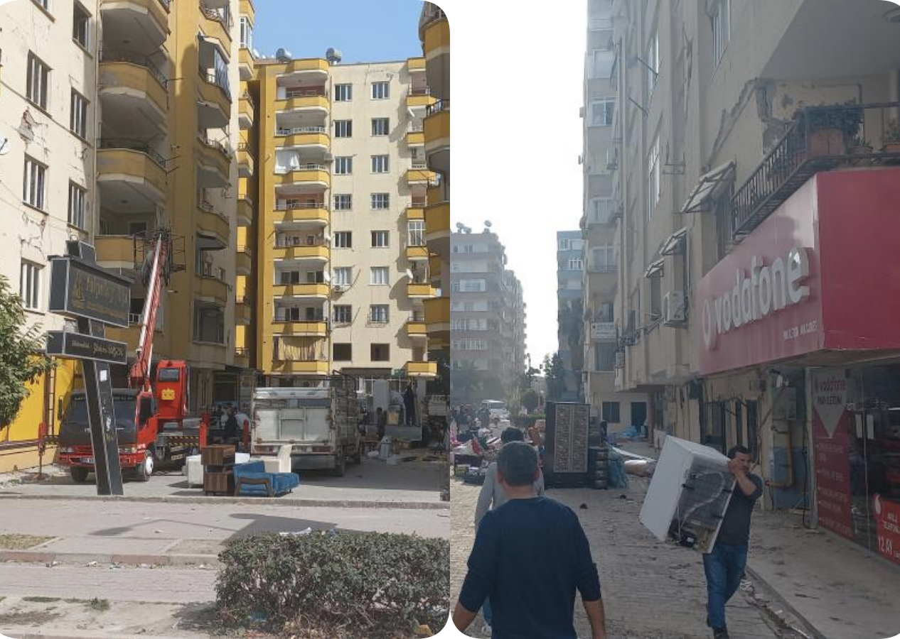 Uyarılara rağmen ölüme meydan okuyorlar! Ağır hasarlı binalardan eşyaları böyle çıkardılar!