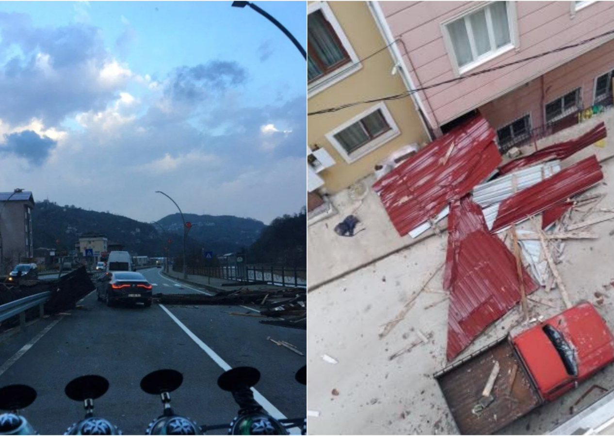 Rize'de şiddetli fırtına çatıları uçurdu: Kentte uyarı yapıldı