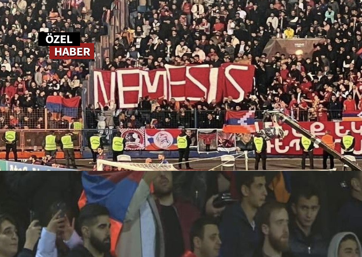 Ermeniler milli maçta kin kustu! Terör örgütü nemesis bayrağı açtılar!