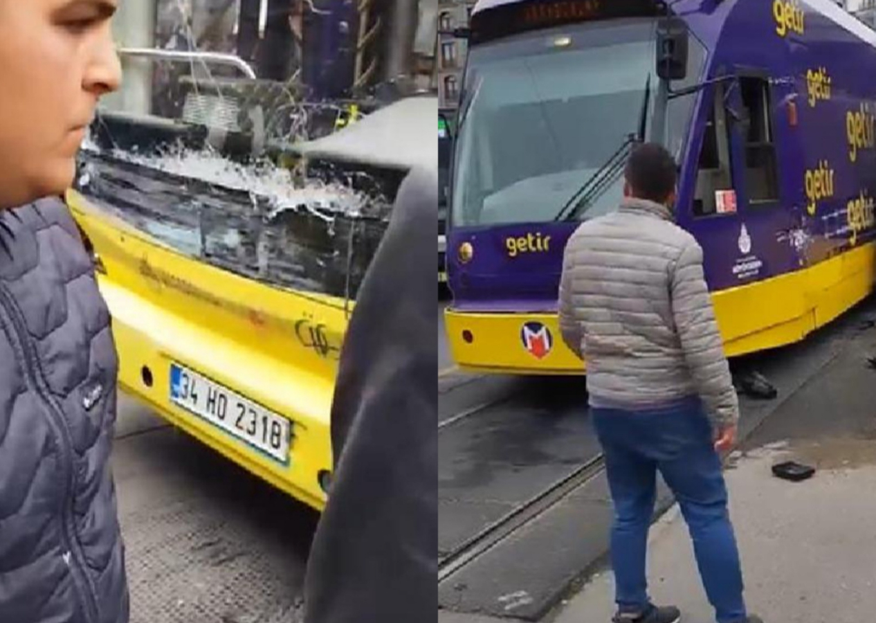 Aksaray'da İETT otobüsü tramvaya çarptı
