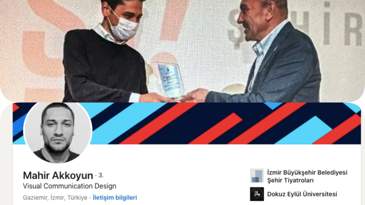 Etiketlerle algı yapan grafiker Mahir Akkoyun İzmir Büyükşehir Belediyesi çalışanı çıktı!